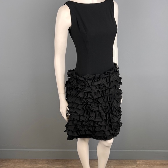 1960s Frilly Fitted Black Cocktail/Party Dress, Size S - Picture 3 of 10